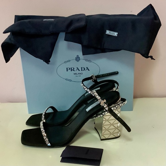 BNIB Prada Crystal Embellished Heeled Sandals sz. EU37 $1,320 - Picture 1 of 11